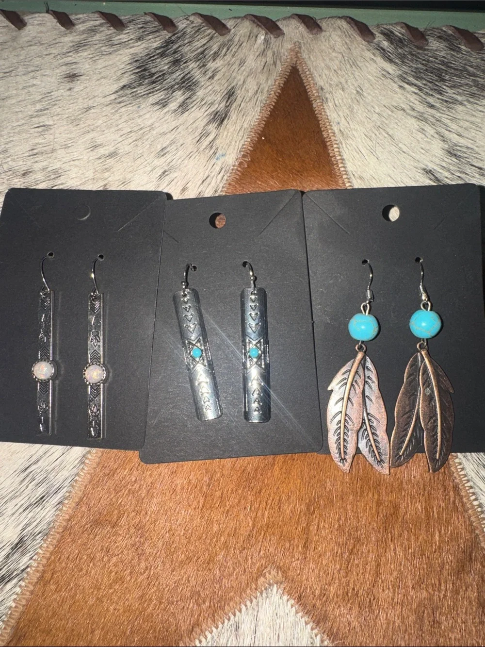 Handcrafted Turquoise & Copper Feather Drop Earrings - Women Jewelry